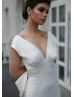 V Neck Ivory Satin Wedding Dress With Big Bow V Neck Ivory Satin Wedding Dress With Big Bow
